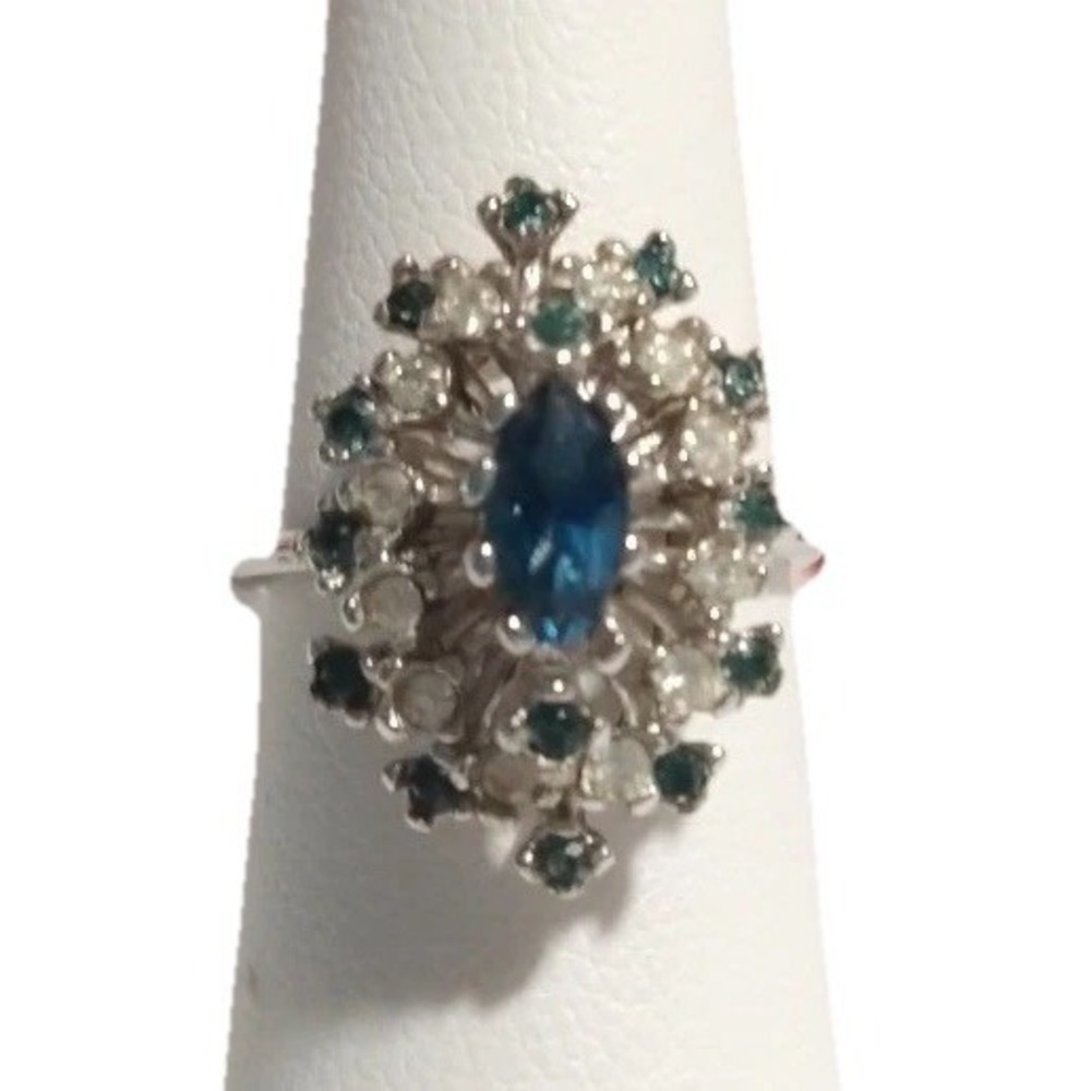 ESPO 14kt GE White Gold Plated Cocktail Ring Blue Topaz Crystal Size 6 Gift RD1